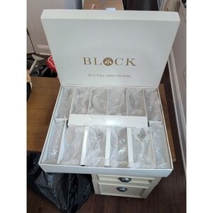 BLOCK 24% Full Lead Crystal Hand Crafted Set Of 4 Champagne/ 8 Wine Glasses New